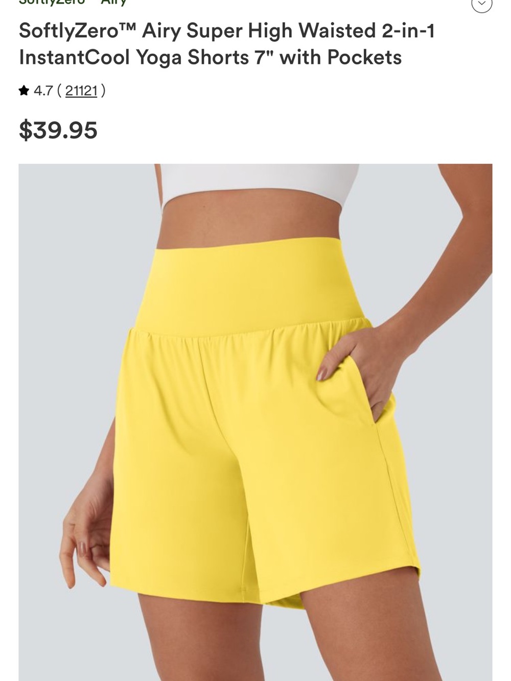 HALARA High-Waist 2-in-1 Yellow Workout Shorts with Pockets
